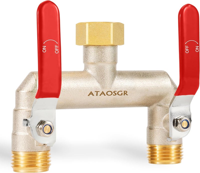 ATAOSGR Garden Hose Splitter, 2 Way Heavy Duty Outdoor Faucet Splitter, Extra Long Handles High Flow Hose Adapter,with Shutoff Valves,3/4" GHT Thread - Image 1